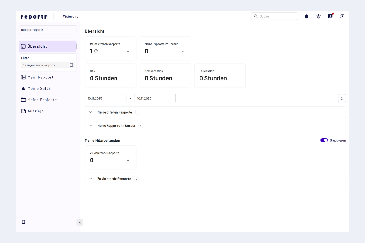 Startseite aus Sicht Projektleitende