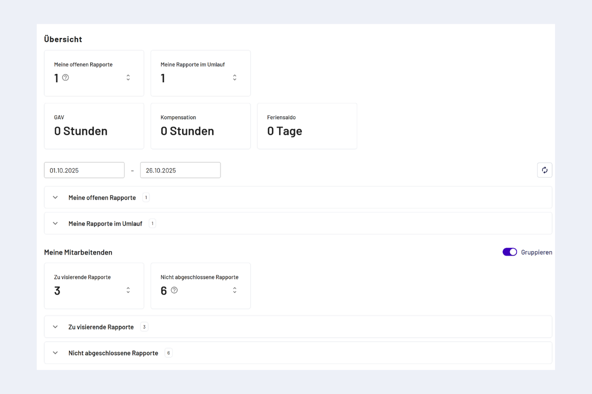 Übersichtsbereich Master/Admin
